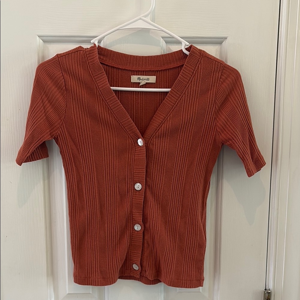 Madewell Terracotta Button-Down Ribbed Shirt, XXS
